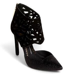 Dolce Vita Women's Kayden Pumps Size 6.5 Black Nubuck Leather Cutout Heels